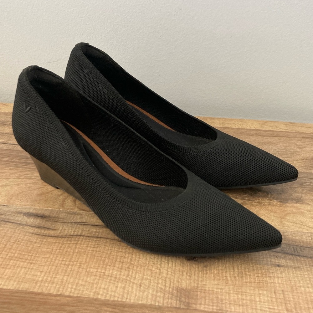 Black Pointed Knit Wedge Pumps - Women
